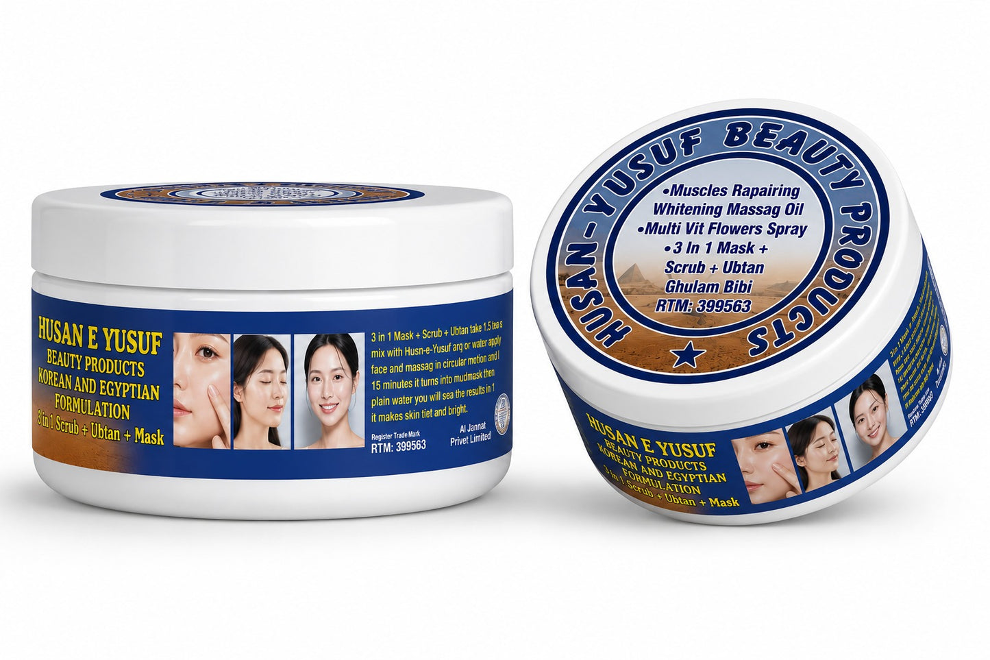 Husnae Korean & Egyptian Herbal Formulation 3-in-1 Face Mask, Scrub & Ubtan